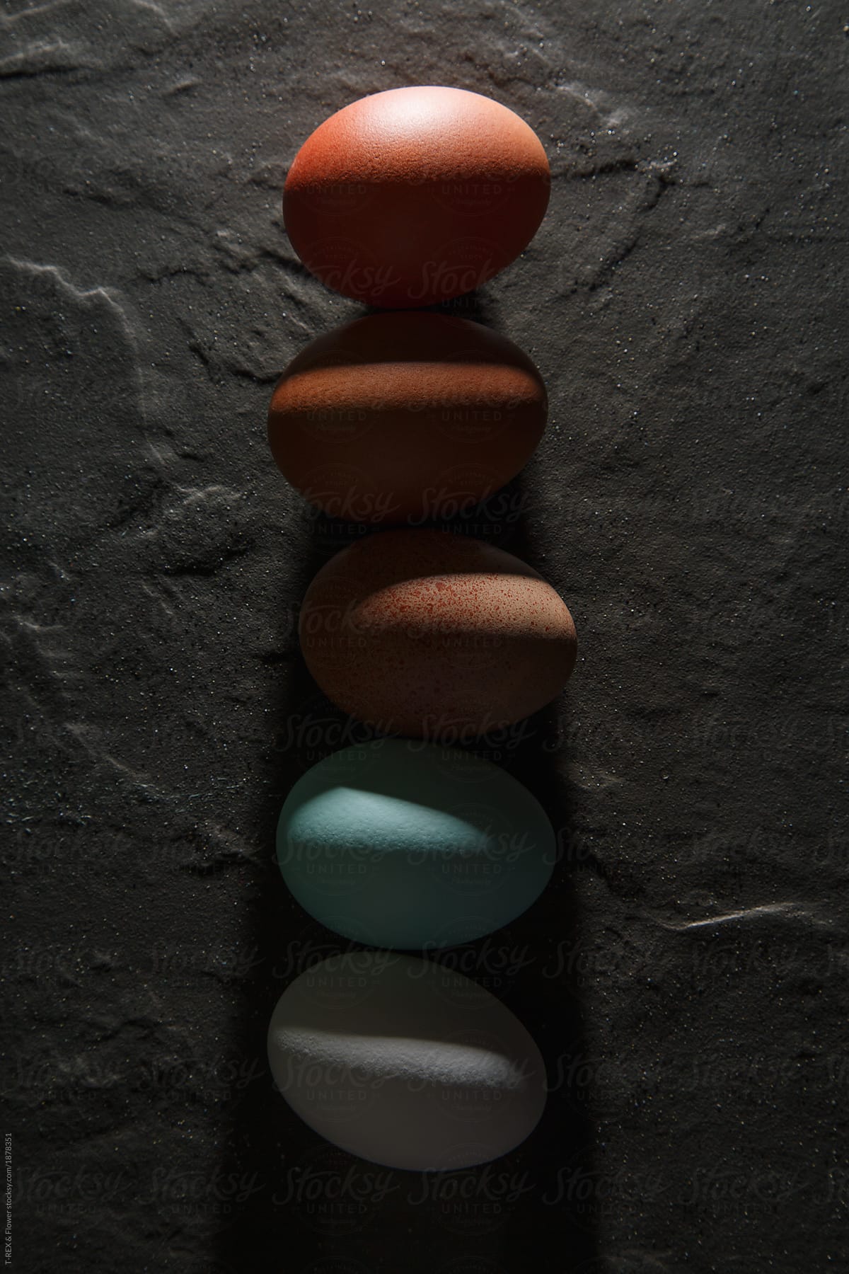Painted eggs on rough background