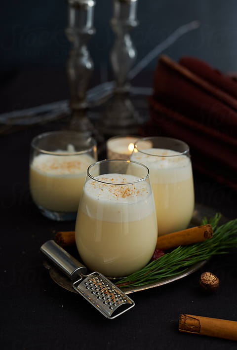 Eggnog. Homemade Eggnog In Glasses For Christmas. by Stocksy Contributor  Darren Muir - Stocksy