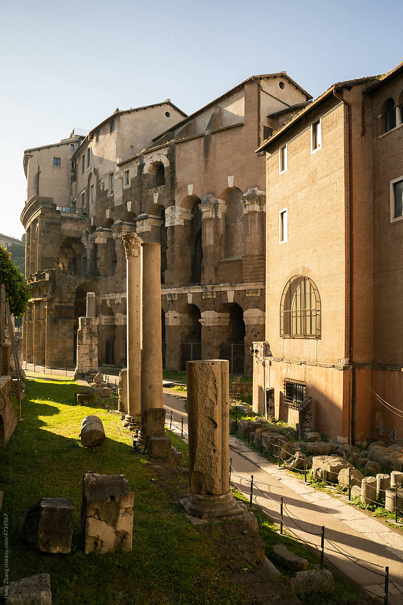 Architectural structures and Marcello theatre in ancient Rome