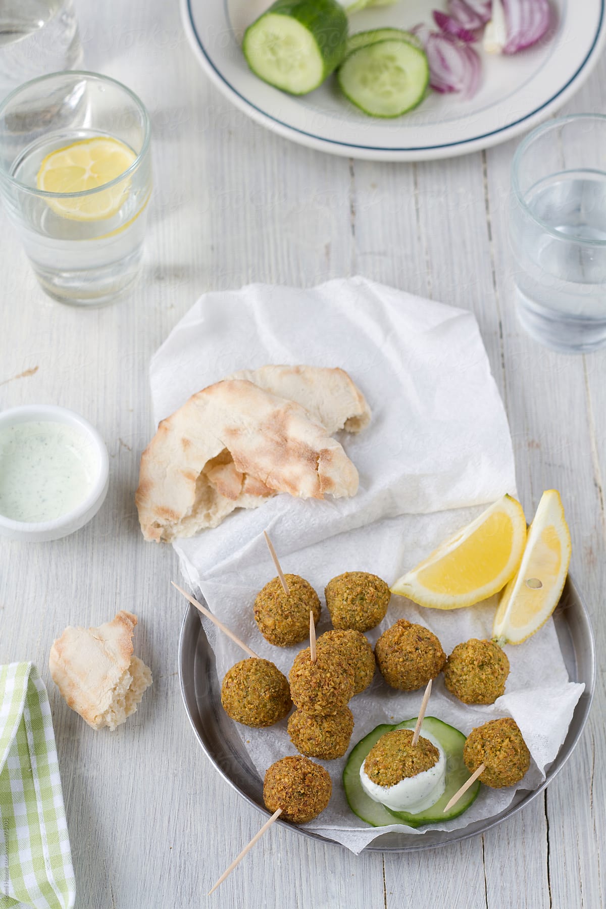 Falafel with pita and cucumber