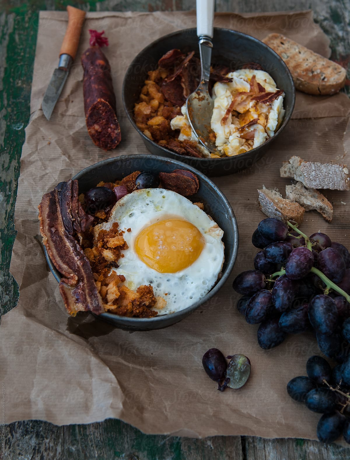 Shepherds Crumbs with eggs and grapes