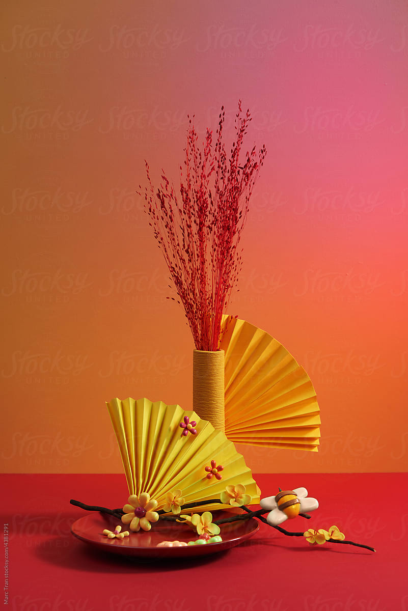 Table with beautiful decorations for Lunar New Year celebration