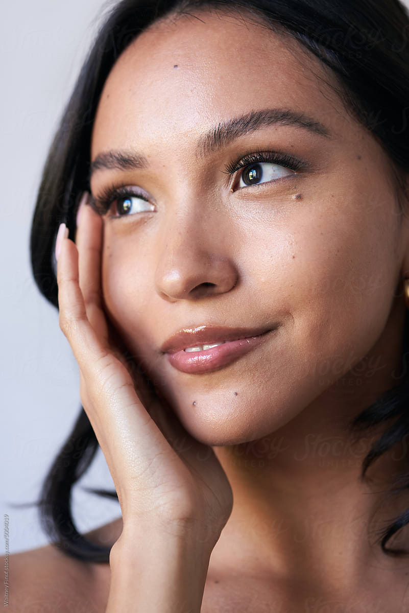 Macro Images of Clean Healthy Glowing Skin of Latina Woman