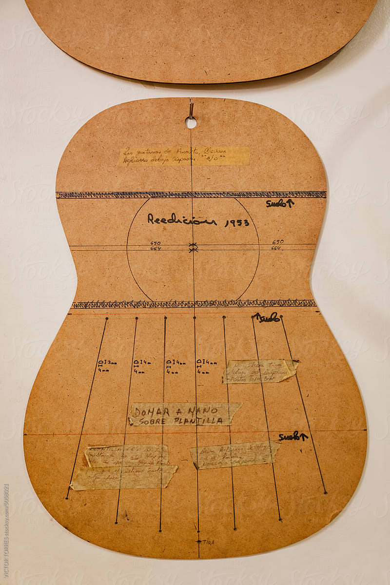Wooden template for spanish custom guitars