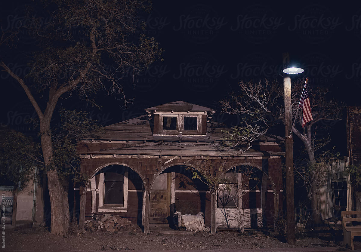 Creepy Abandoned House At Night Stocksy United