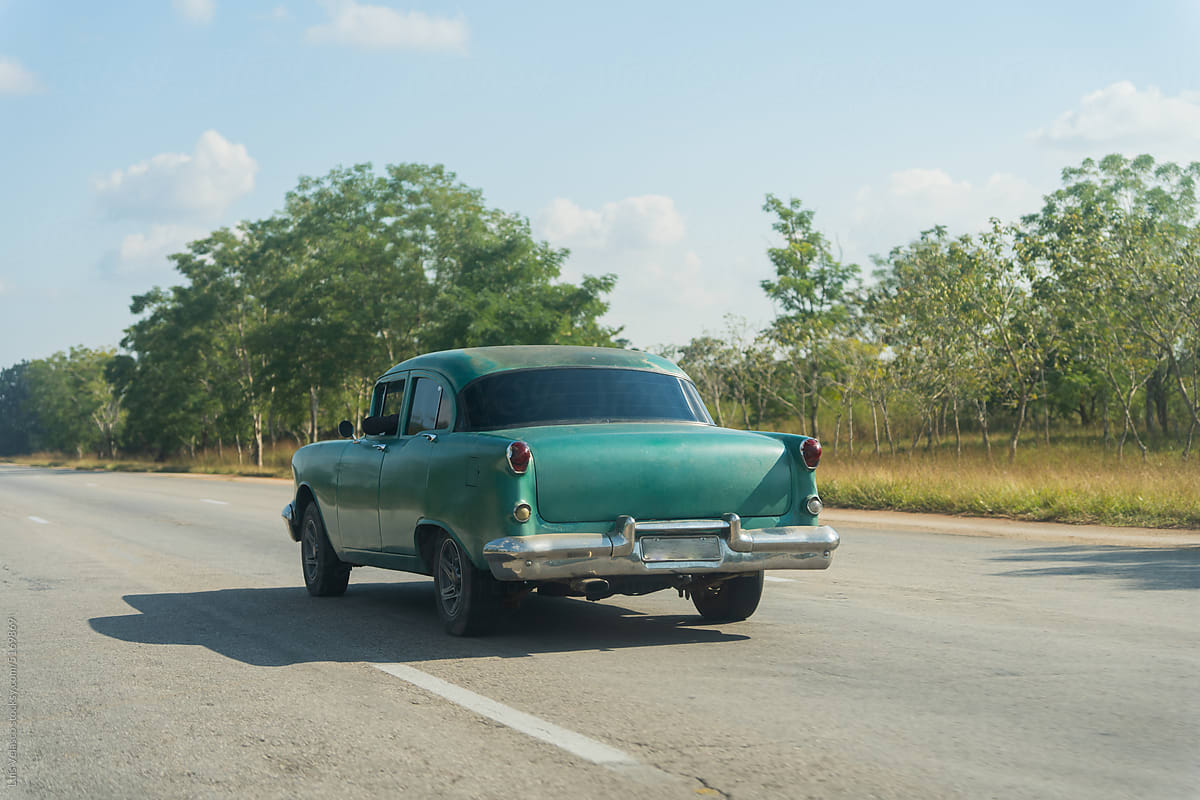 Traveling On Green Vintage Car