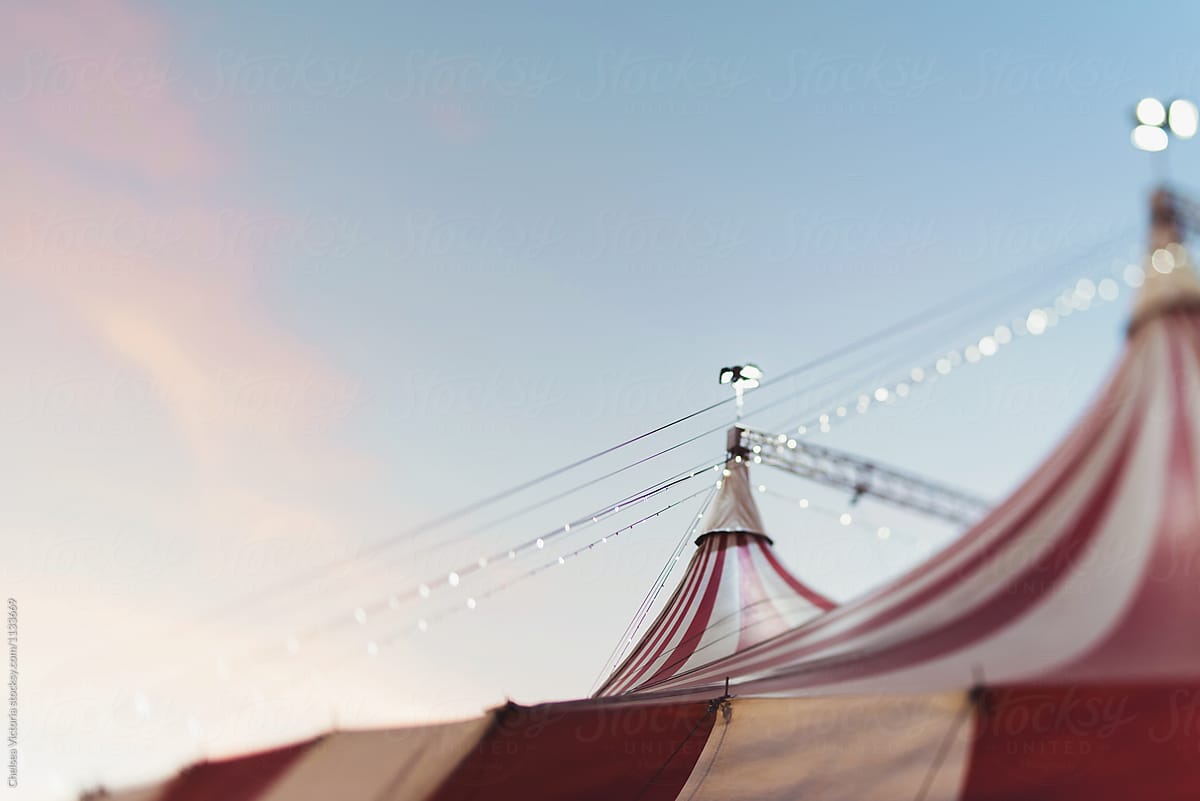 A circus tent at sunset