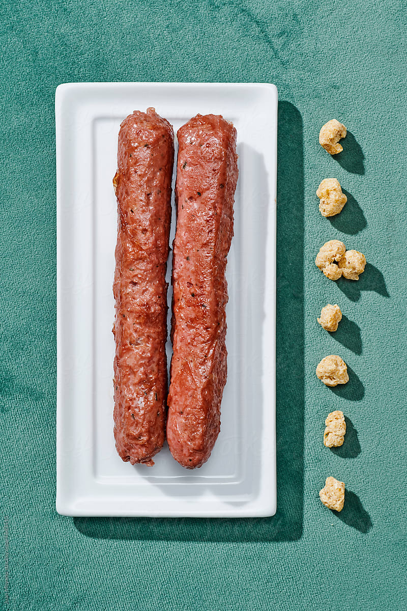 textured soy protein and fried veggie sausages