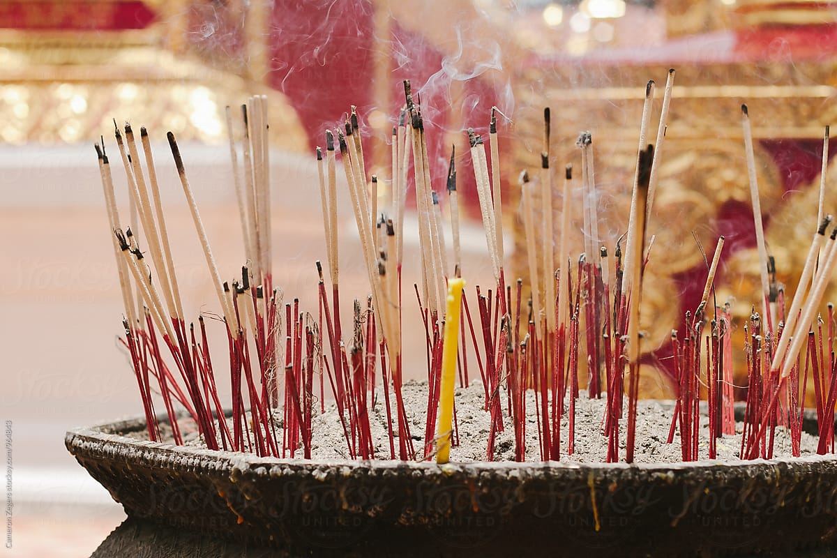 incense burning at Thai temple