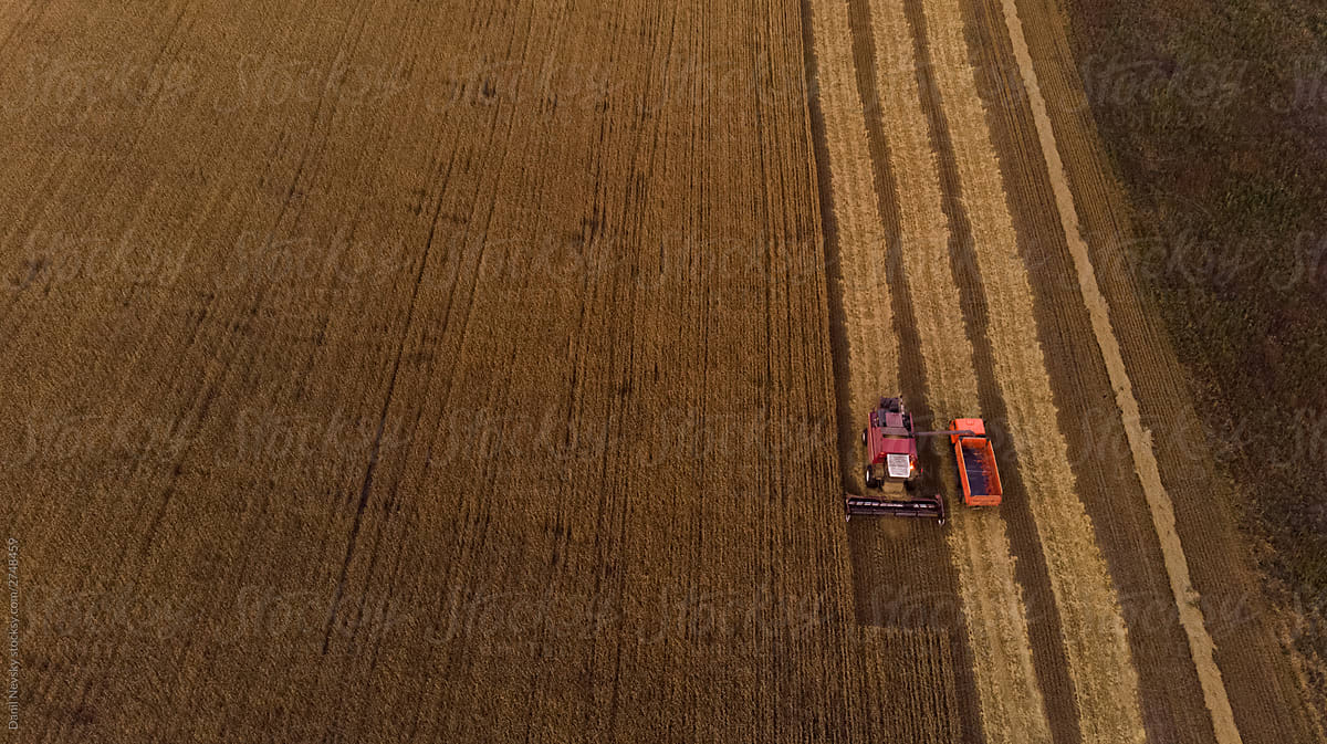 Agricultural machines during harvesting in field