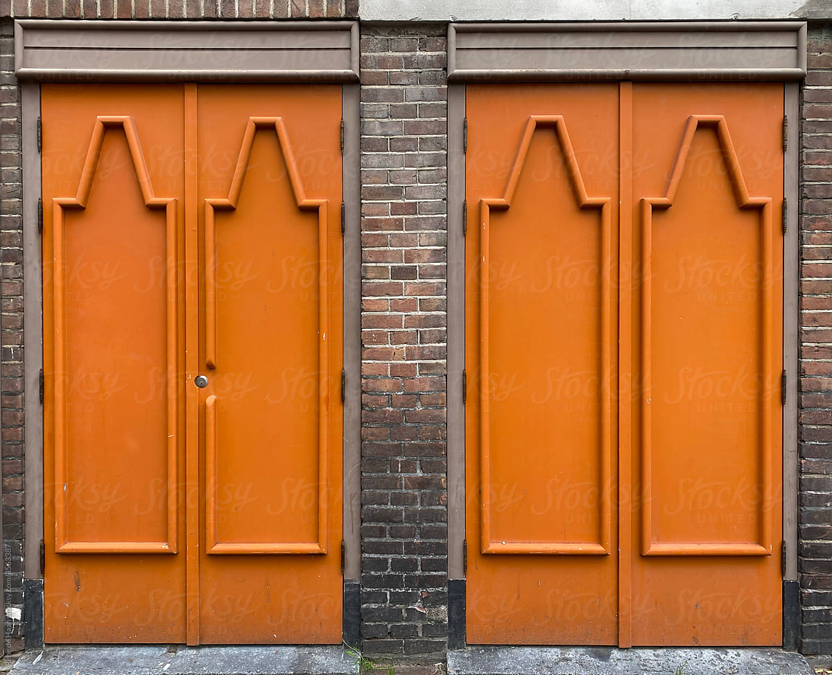two orange double doors